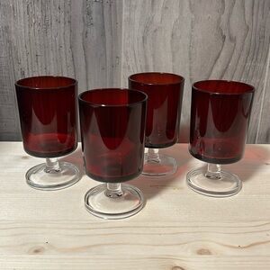 VINTAGE LUMINARC Ruby Red Cordial Liquor Glasses Marked France  Set of 4